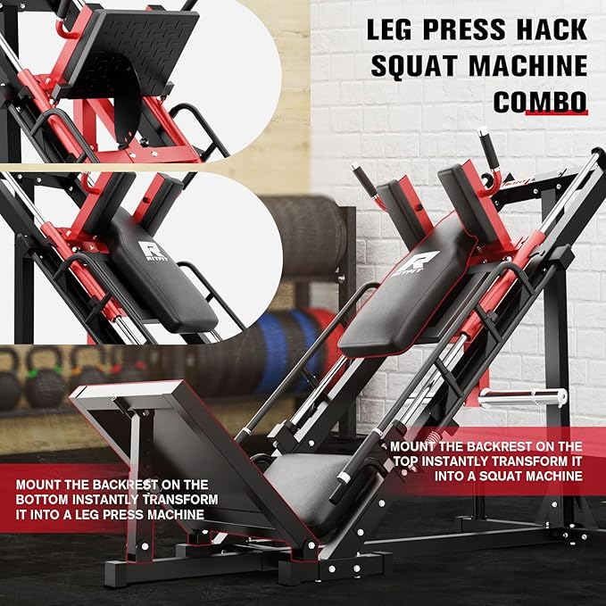 RitFit Adjustable Leg Press and Hack Squat Machine with Weight Plate Set, Professional Home Gym Equipment with Linear Bearings, Specialized for Complete Lower Body Workouts and Weight Storage Posts