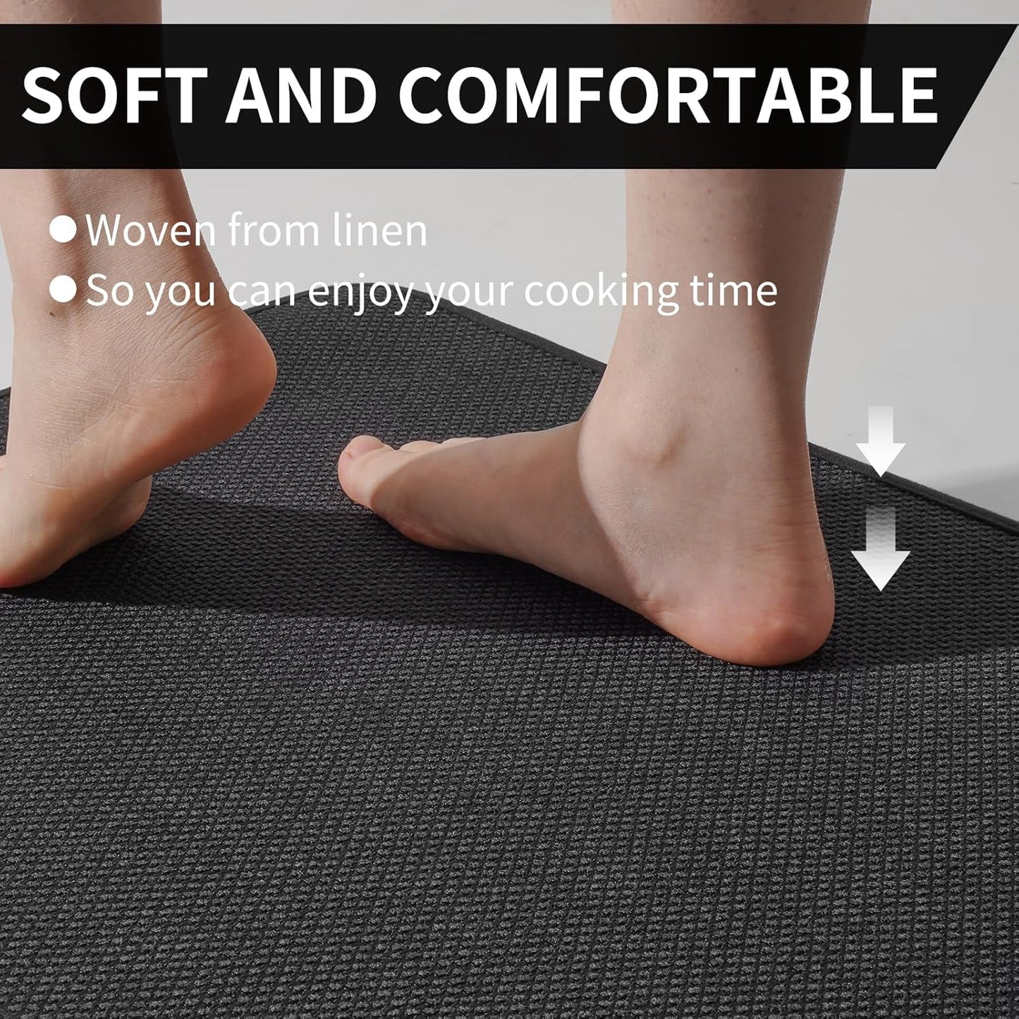 Kitchen mats for Floor Water and Oil Absorbent Runner Rugs for Kitchen, Kitchen Mat in Front of Sink,Non-Slip Kitchen Rugs,Durable Imitation Linen Kitchen Rug Black 17x30+17x47