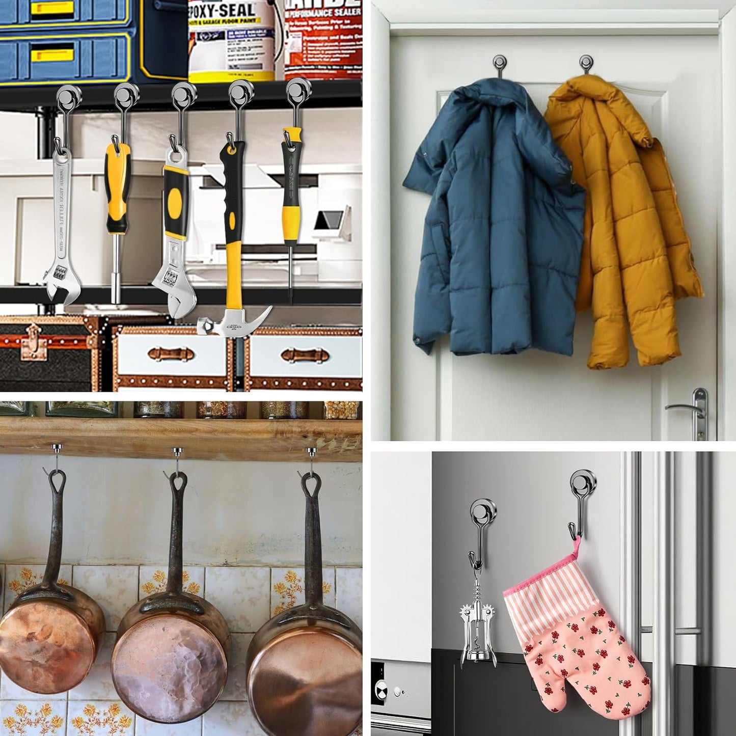 FINDMAG Magnetic Hooks, 30lbs+ Magnetic Hooks for Cruise Cabins, Magnet Hooks Heavy Duty for Fridge, Swivel Swing Hooks for Kitchen, Grill, Garage, Cruise Ship Essentials 6 Pack (Black)