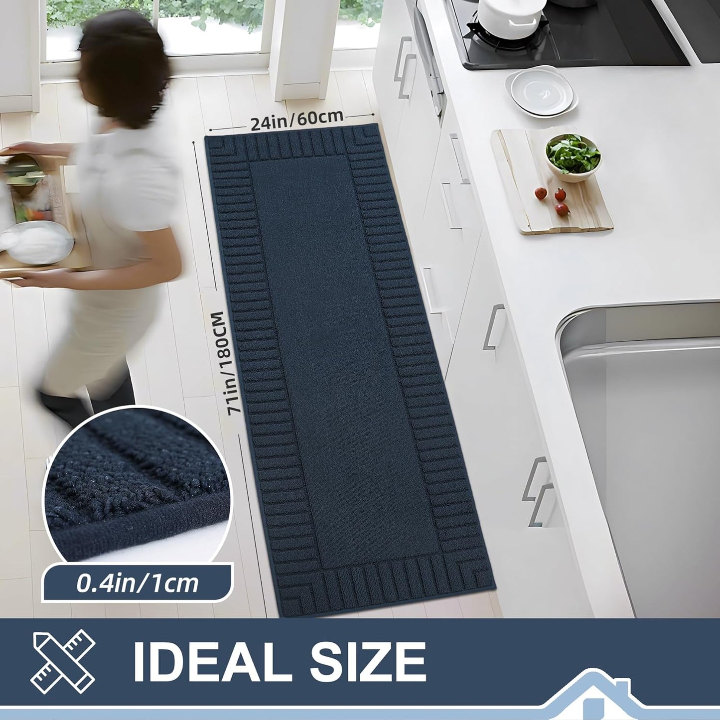 BEQHAUSE-Kitchen-Rugs-and-Mats Non Slip Kitchen Runner Rug Absorbent Kitchen Mats for Floor Machine Washable Kitchen Floor Mat,Navy Blue 24”x71”