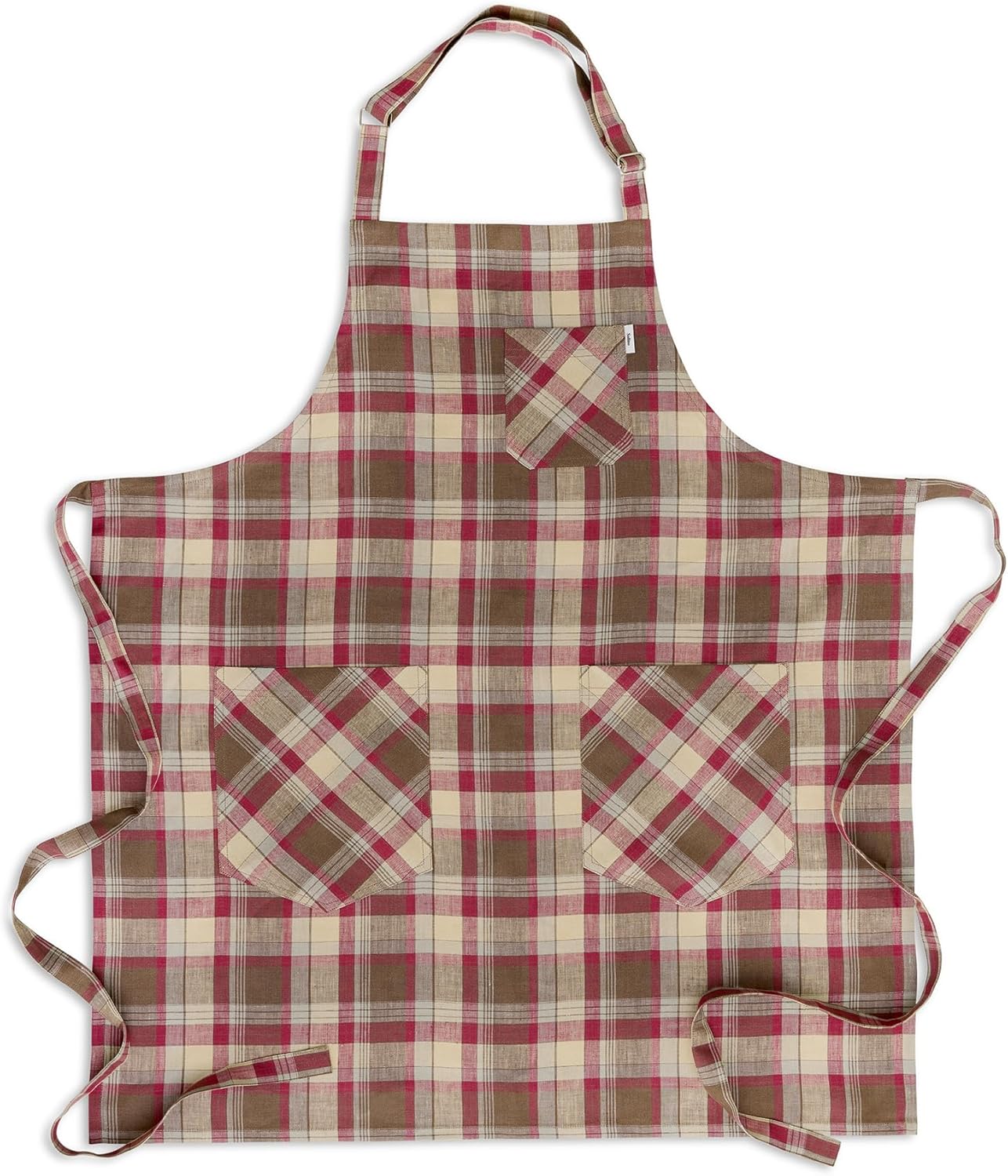Solino Home Linen Bib Apron for Men & Women - Rustic Multicolor Kitchen Apron with Front Pockets - Handcrafted from European Flax