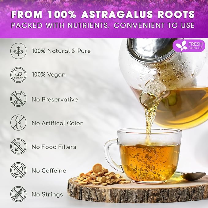 FreshDrinkUS Premium 55 Astragalus Root Tea Bags, 100% Natural & Pure. Astragalus Root Herbal Tea. Made With Natural Material Tea Bags. No Sugar, No Caffeine, No Gluten, Vegan