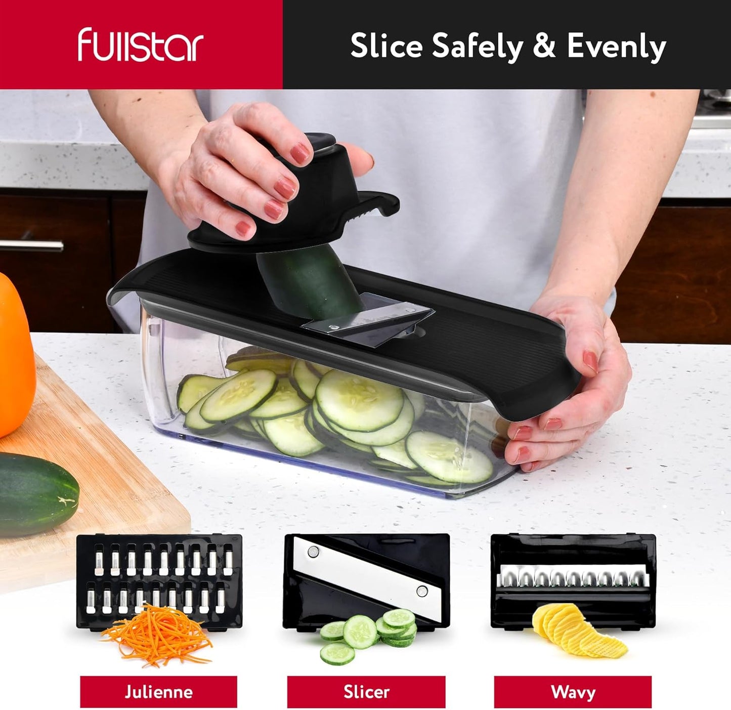 Fullstar Vegetable Chopper & Mandoline Slicer for Kitchen - Food Chopper with Container, Cheese Grater, Home Essentials & Kitchen Gadgets (All in 1, Black)