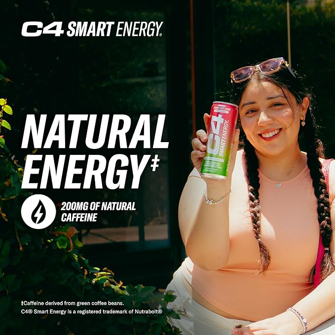 Cellucor C4 Smart Energy Drink ‚ Boost Focus and Energy with Zero Sugar, Natural Energy, and Nootropics - 200mg Caffeine - Watermelon Burst (12oz Pack of 12)