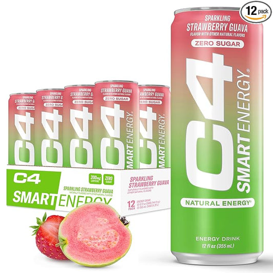 Cellucor C4 Smart Energy Drink - Sugar Free Performance Fuel & Nootropic Brain Booster, Coffee Substitute or Alternative | Strawberry Guava 12 Oz - 12 Pack
