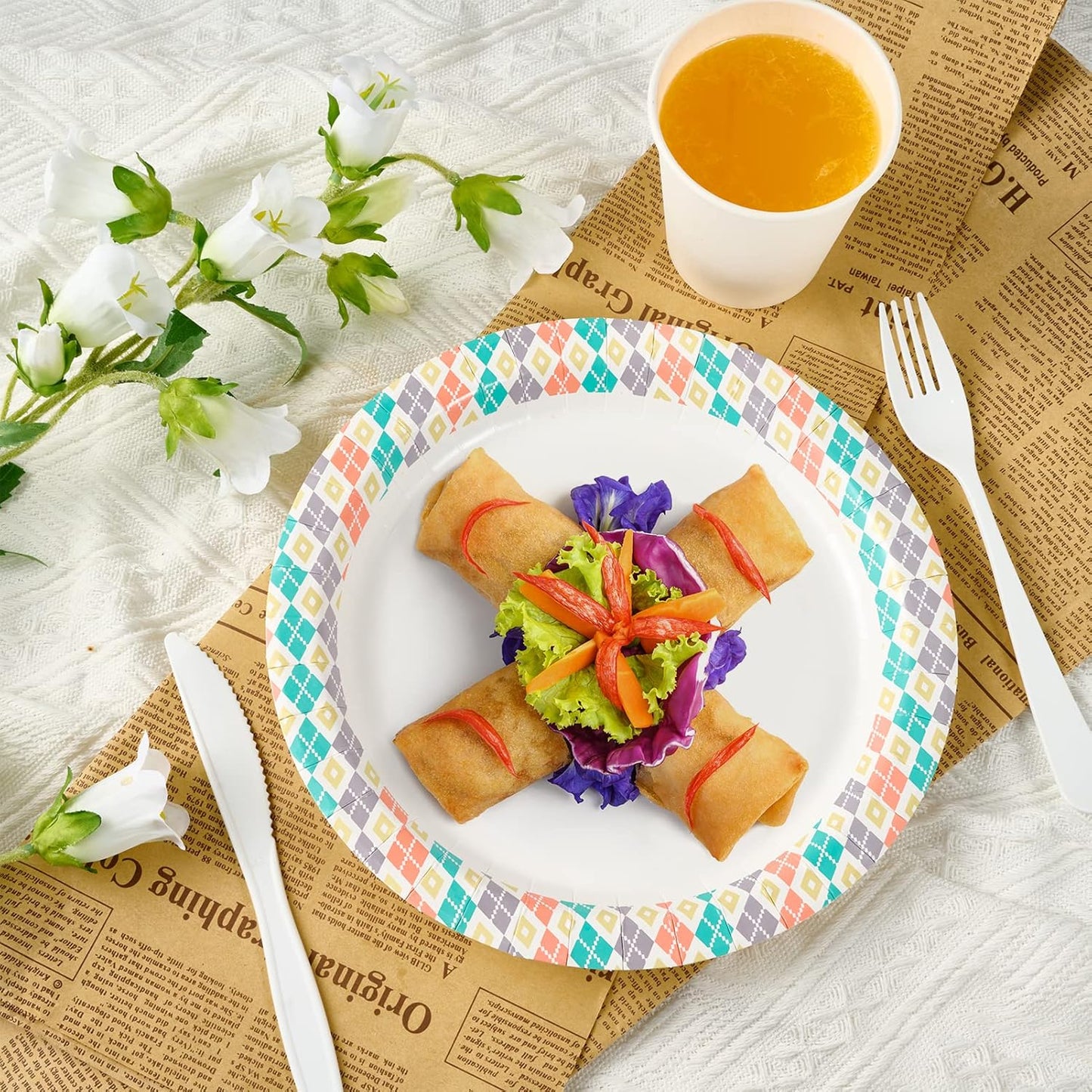 FOCUSLINE 10 Inch Paper Plates, 160 Count Disposable Paper Plates for Everyday Use, Cut-Proof & Soak-Proof Coated Dinner Plate Large, Round 10" Plate for Home, Party