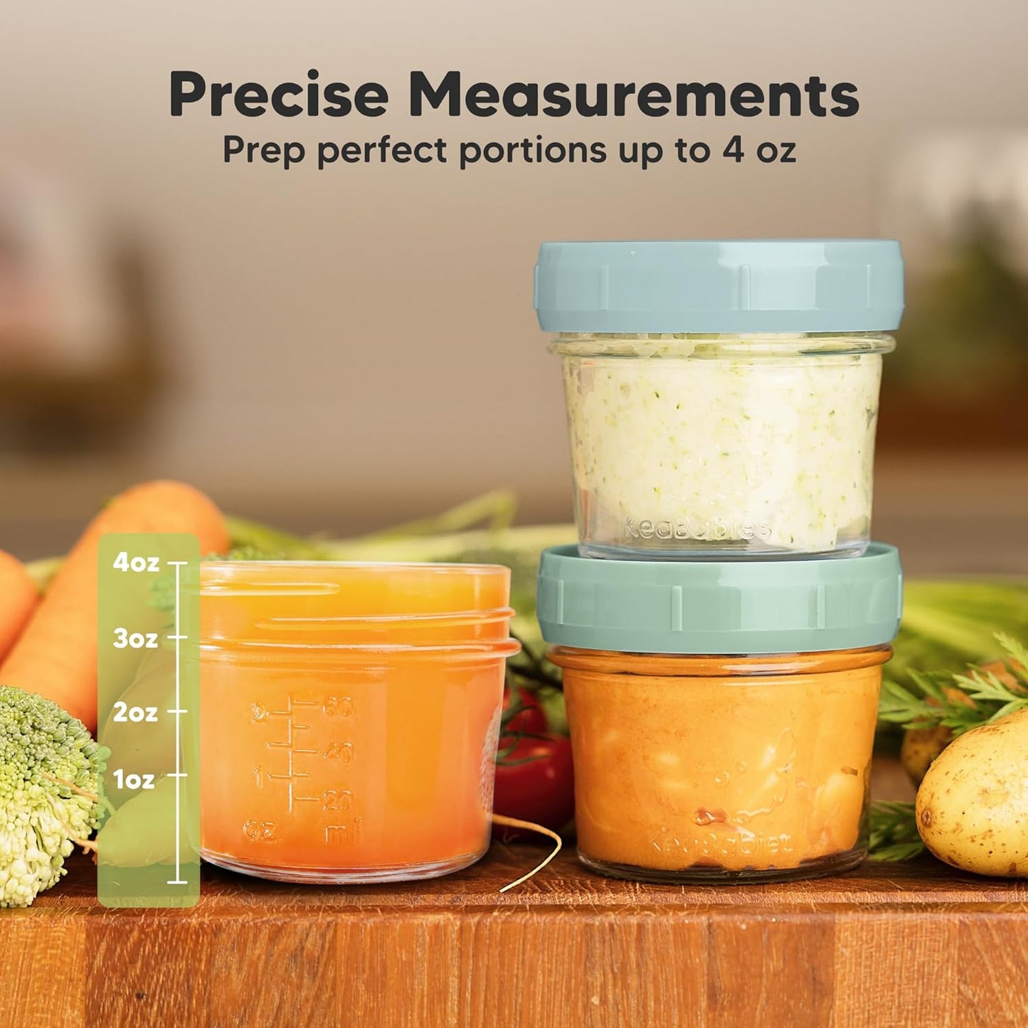 KeaBabies 12pk 4oz Glass Baby Food Containers with Lids - Leak-Proof, Microwavable Small Glass Jars, Baby Purees & Toddler Snack Storage Containers, BPA-Free, Dishwasher & Freezer Safe (Musk Dusk)