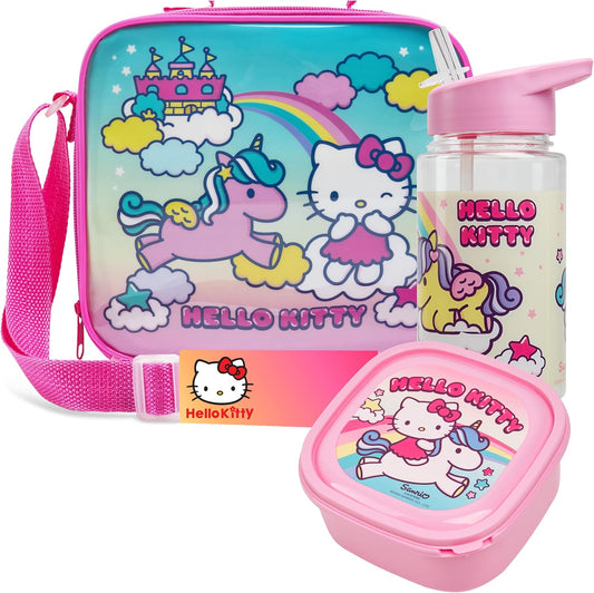 Get Trend Hello Kitty Kids Lunch Bag Set 3 Pc with Leak Proof Water Bottle and Small Lunch Box Insulated for School Daycare or Travel (Hello Kitty)