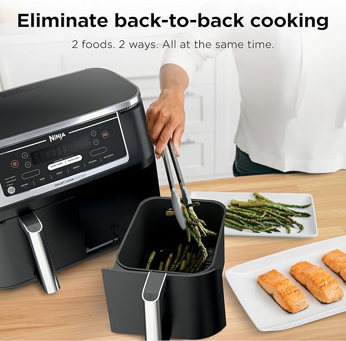 Ninja | Air Fryer | Finish Cooking Multiple Foods at the Same Time | 6-in-1 (Air Fry, Broil, Roast, Keep Warm, Dehydrate, Bake) | Fit up to 8lb Chicken Wings in the two 5 QT Baskets | DZ302