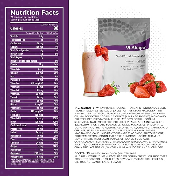 Strawberry + Vi-Shape - 1 Shake Pouch (24 Servings) + 1 Box Strawberry Mix-In (15 Servings) Delicious Strawberry Shake and Mix-In