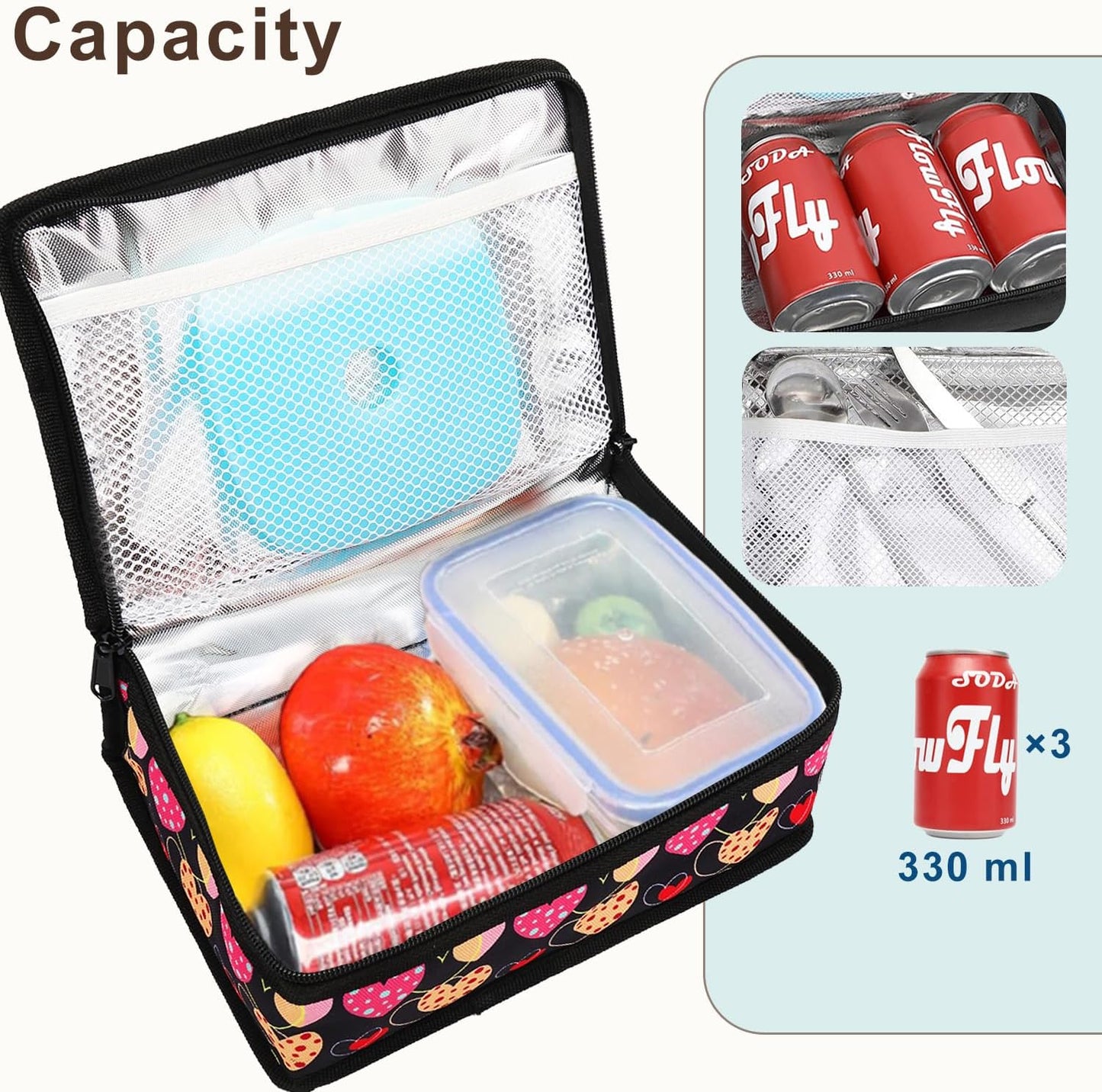 FlowFly Small Lunch box Insulated Soft Bag Mini Cooler Back to School Thermal Meal Tote Kit for Kids, Girls, Boys,Women,Men, Heart