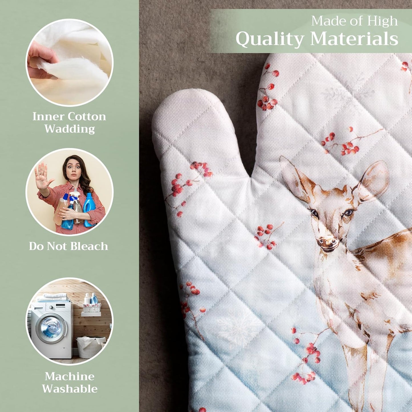 Maison d' Hermine Oven Gloves 100% Cotton Oven Mitt 7" x 13" with Loop Heat Resistant, BBQ, Cooking Gloves, Baking, Grilling, Kitchen, Handling Hot Pans (Pack of 1, Fairytale Forest)