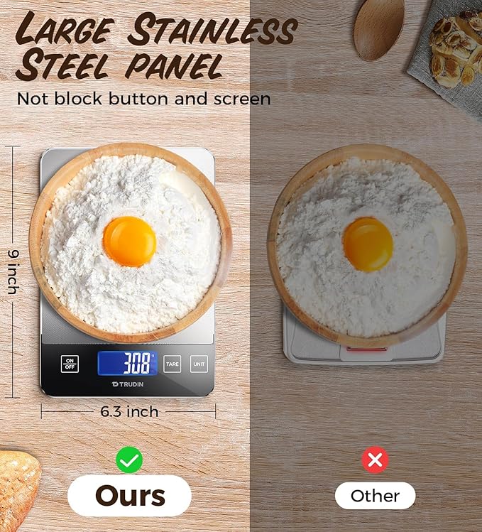 NASA-Grade 33lb Digital Kitchen Scale, Precisely Measures Grams and Ounces for Baking and Cooking, Waterproof Tempered Glass (Bright Black)