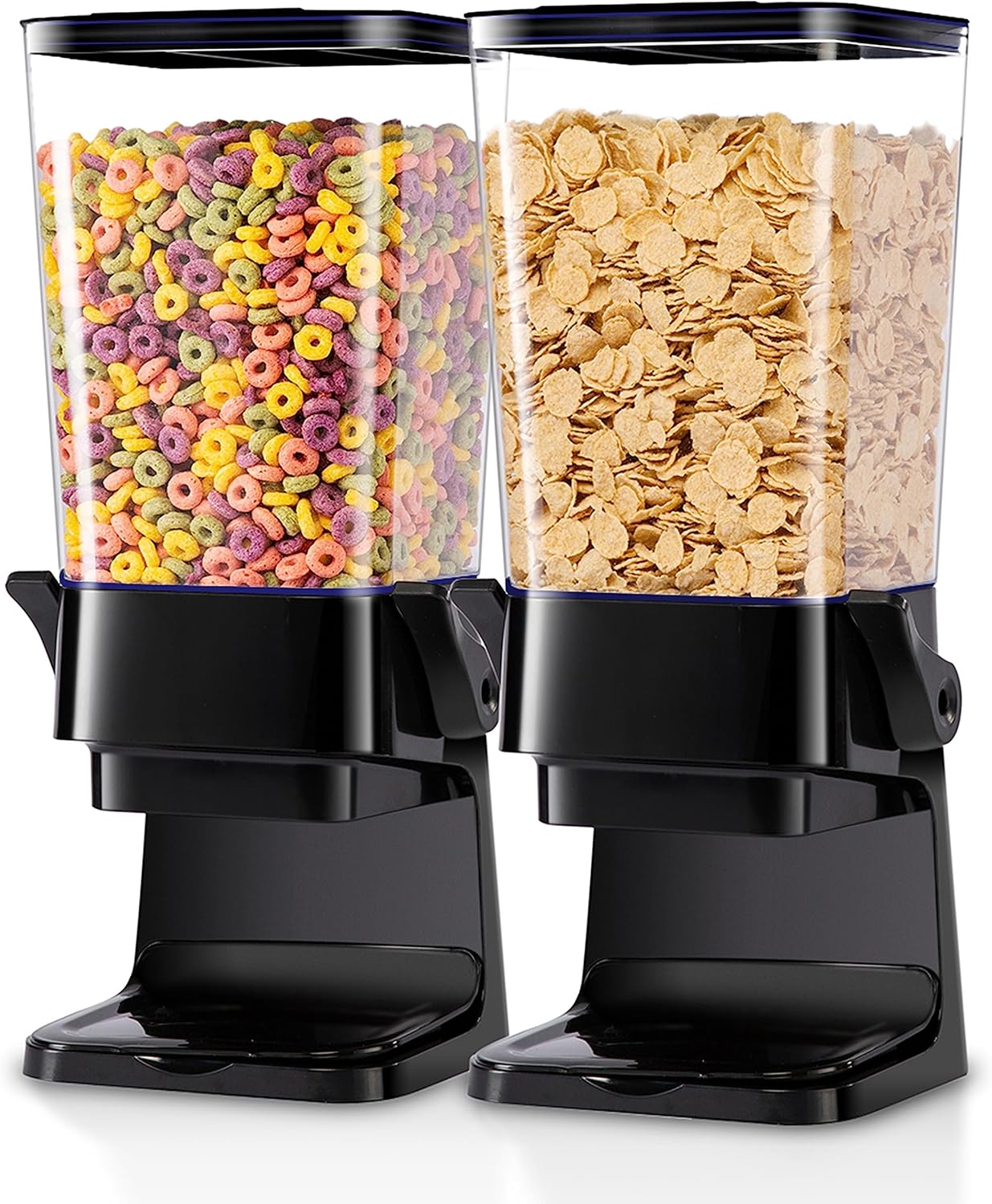 Cereal Dispenser Countertop with lids, Organization and Storage Containers for Kitchen and pantry, 5L Rice Dispenser for Cereal, Beans, Grains, Nuts, Snack,Oatmeal, Dog Food, Bird Seed, Black, 2Pc
