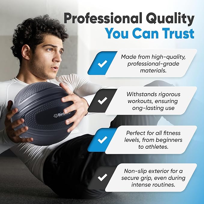 bintiva Non Bounce Slam Ball - Exercise Weighted Deadball for Workout and Fitness Routines - Medicine Dead Weight Ball