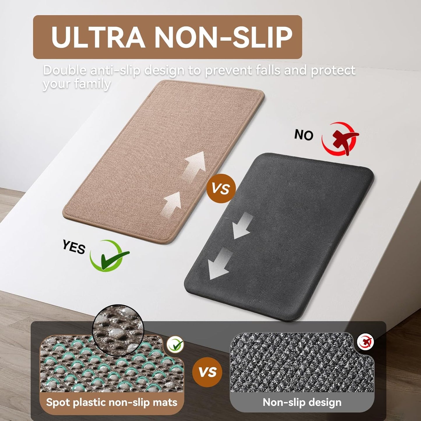 Long Kitchen Mat Kitchen Mats for Floor, Linen-Look Woven Absorbent Kitchen Runner Rugs Non Slip Washable Comfort Standing Mats for Kitchen, Front of Sink