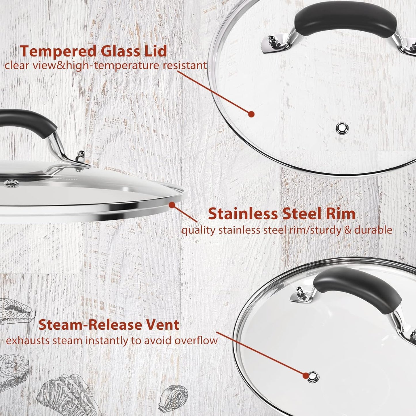 8 Inch Tempered Glass Lid Compatible with 8" Lodge Cast Iron Skillet and 2 Quart Serving Pots