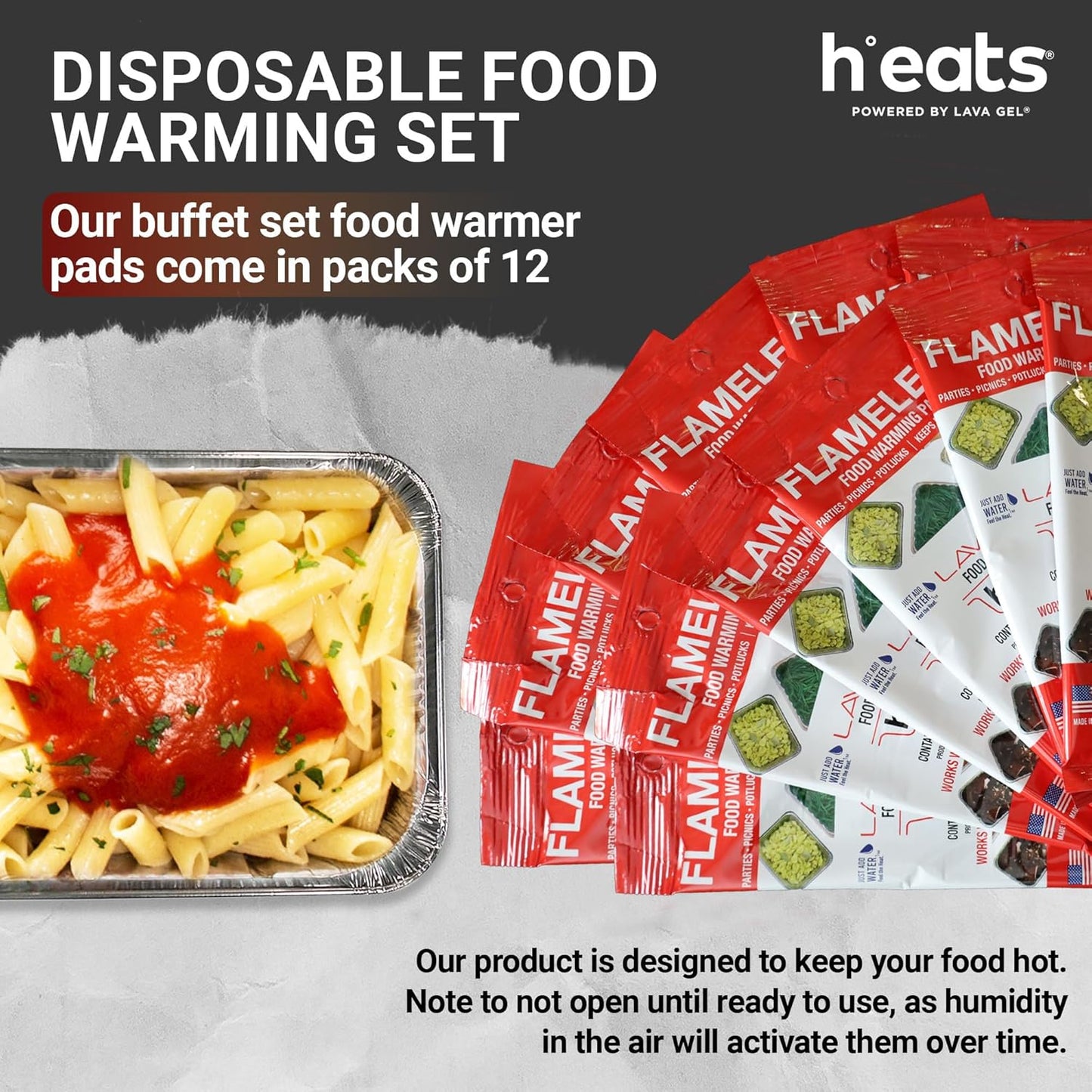Flameless Food Warming Pads (12 Pack) - Food Warmers for Parties Buffet Disposable - Party Buffet Servers and Warmers for Half Size Pans - Heating Pads for Chafing Dish- Must-Have Catering Supplies