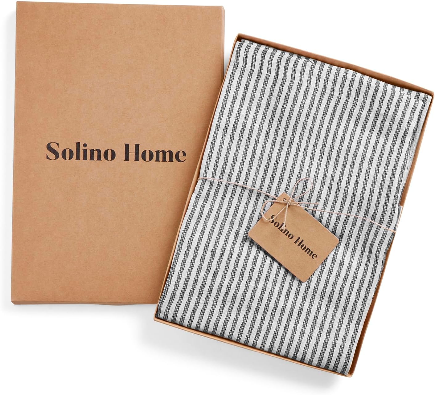 Solino Home 100% Pure Linen Apron for Women & Men - Black and White Stripe Full Midi Bib Apron, Adjustable Neck Strap with Center Pockets for Kitchen, Chef - Handcrafted from European Flax