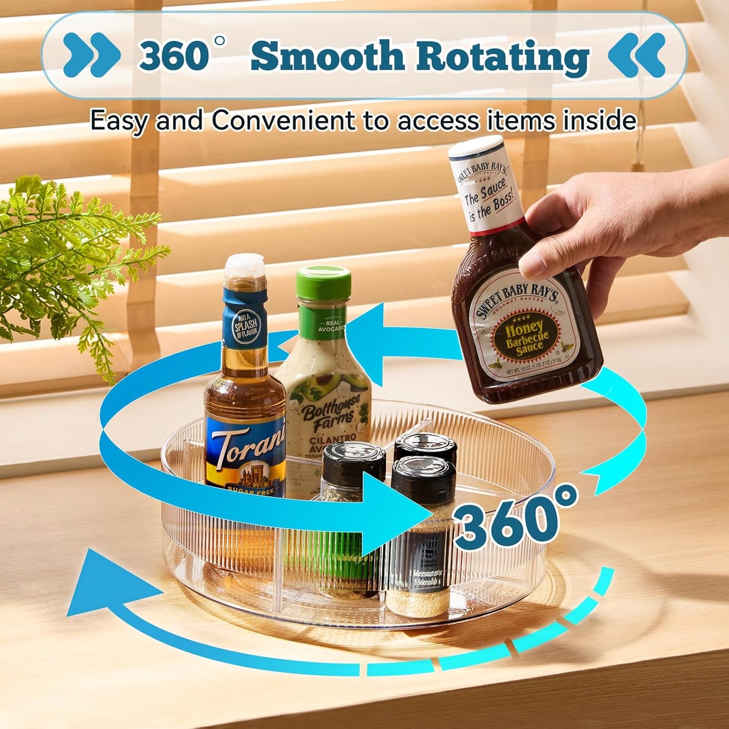 FreshKeeper Plastic Lazy Susan Organizer, Clear Pantry Lazy Susan Turntable for Cabinet and Kitchen 11’’ with Removable Dividers