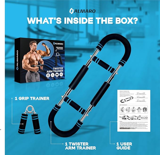 Twister Arm Trainer, 40-100lbs Adjustable Power Twister Bar for Men and Women, Chest Exerciser Forearm Strengthener for Upper Body Fitness Training, Portable Spring Resistance Exercise Equipment