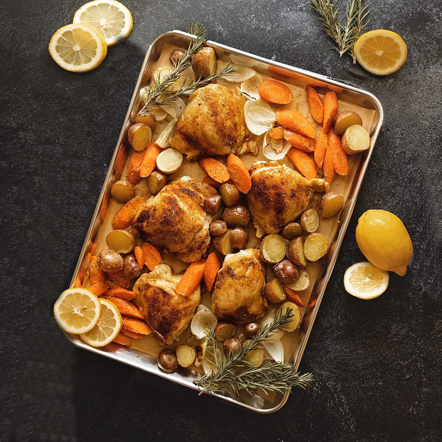 KITCHENATICS Quarter Sheet Baking Pans, Premium Quality Aluminum Cookie Sheet Set - Oven Safe, Nonstick, Rimmed Cooking Trays, 1/4 Baking Sheets for Oven, Roasting, Baking - 9.6" x 13" IN, Set of 2