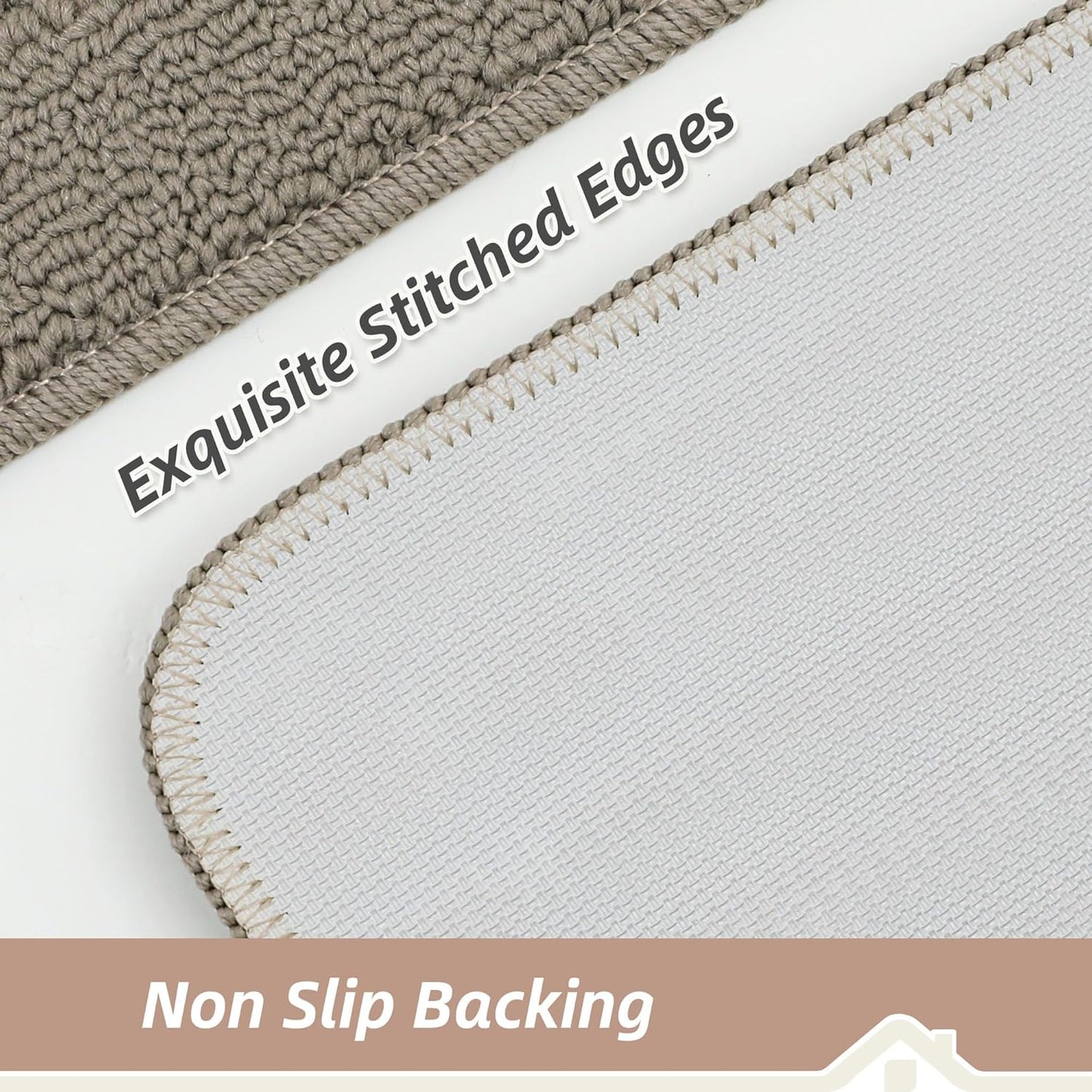 BEQHAUSE 30x18 Inch Kitchen Rug Mat Durable Kitchen Rugs Non-Slip Washable Absorbent Kitchen Mats for Floor Dirt-Resistant Semicircular Kitchen Mat (Taupe, 2PCS)