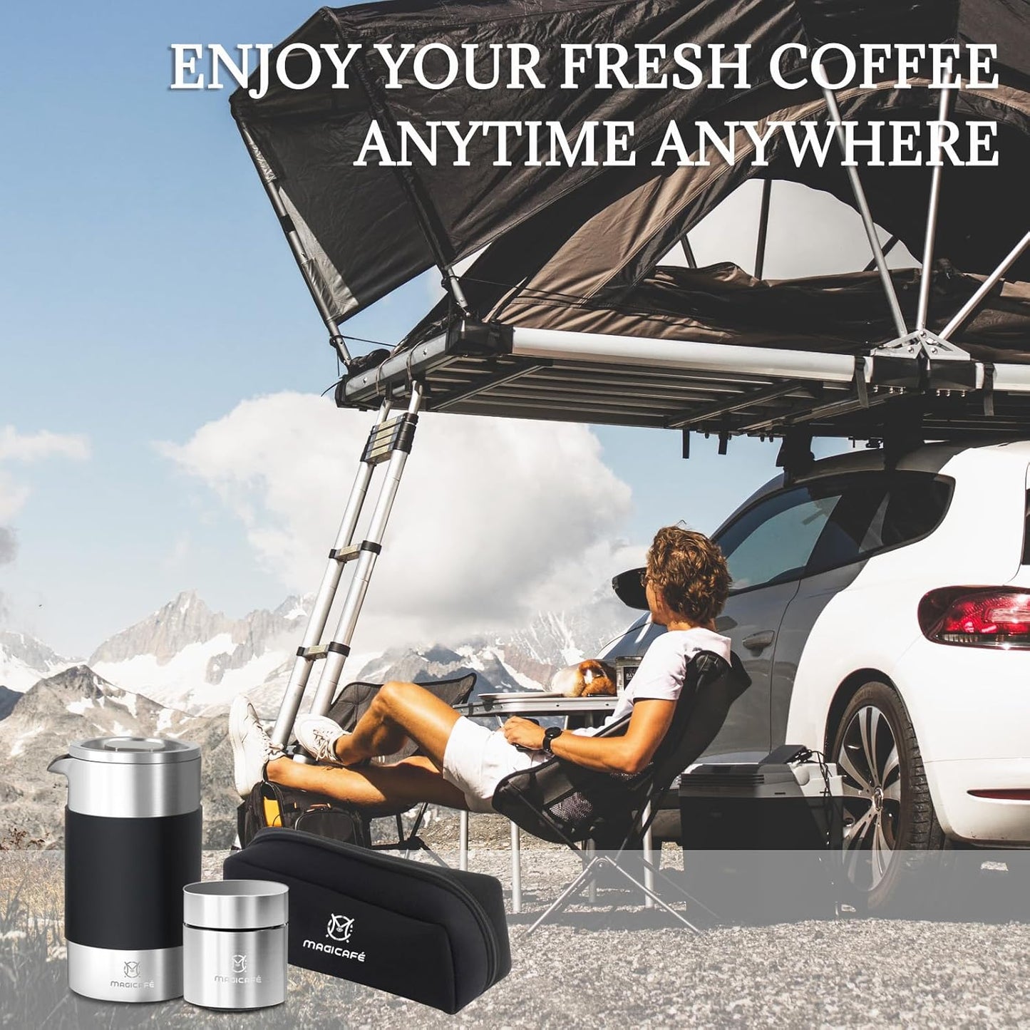 French Press Coffee Maker Set, Portable French Press with Mini Coffee Canister and Collection Bag, Single Serve 1 Cup Small Stainless Steel Double Walled Coffee Press 350ml/12oz