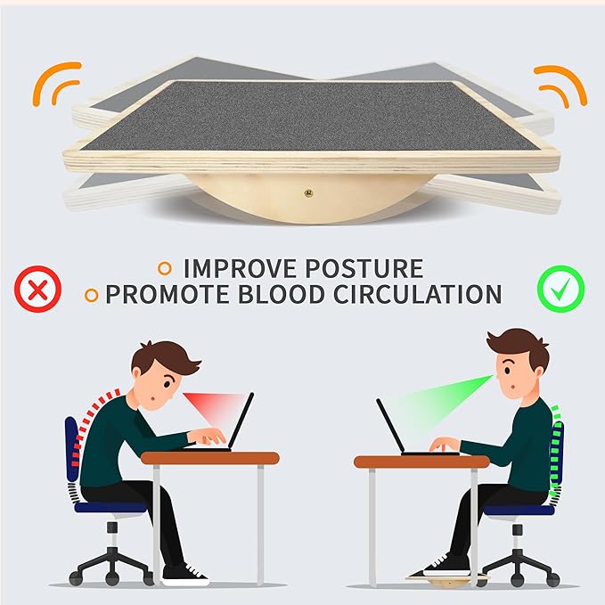 Balance Board Professional Wobble Board for Adults Anti-Slip for Physical Therapy Standing Desk Core Strength Wooden Rocker Board(350LBS)