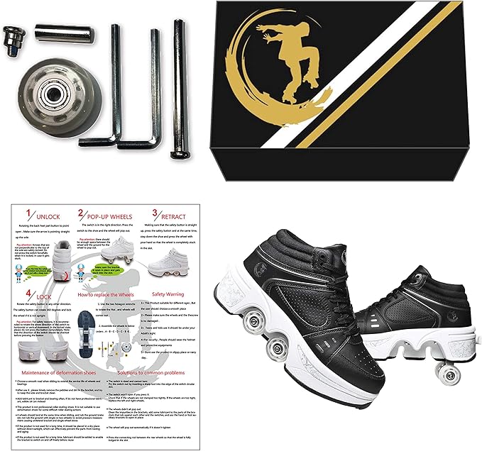 Double-Row Deform Wheel Automatic Walking Shoes Invisible Deformation Roller Skate 2 in 1 Removable Pulley Skates Skating Parkour