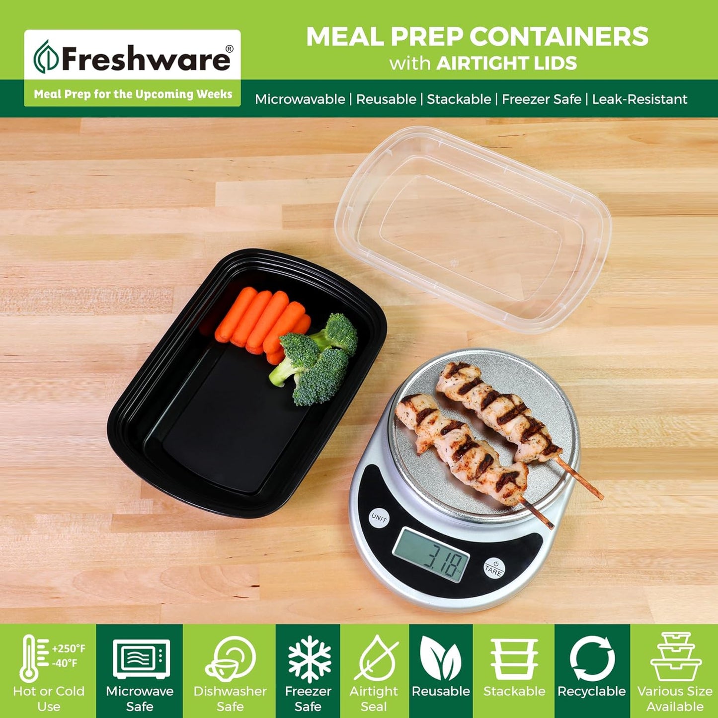 Freshware Meal Prep Containers [150 Pack] 1 Compartment Food Containers with Lids, Bento Box, Stackable, Microwave/Dishwasher Safe (38 oz)