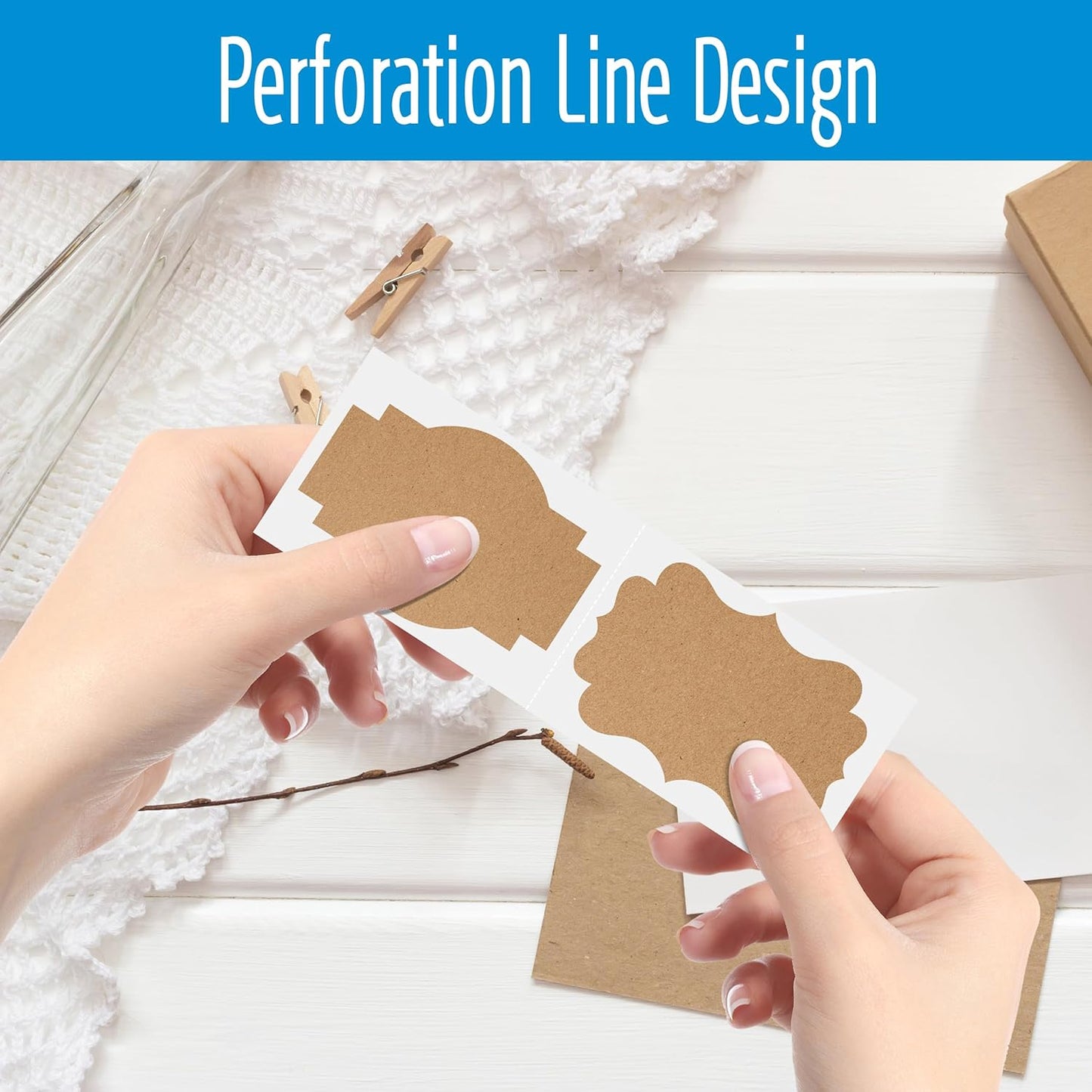 300 PCS Kraft Blank Stickers, 5 Fancy Shapes Labels Blank Stickers Roll Rustic Name Tags with Permanent Adhesive for File Folders, Food Jars, Gift Tags, Home Office Business Uses (2” x 3”)