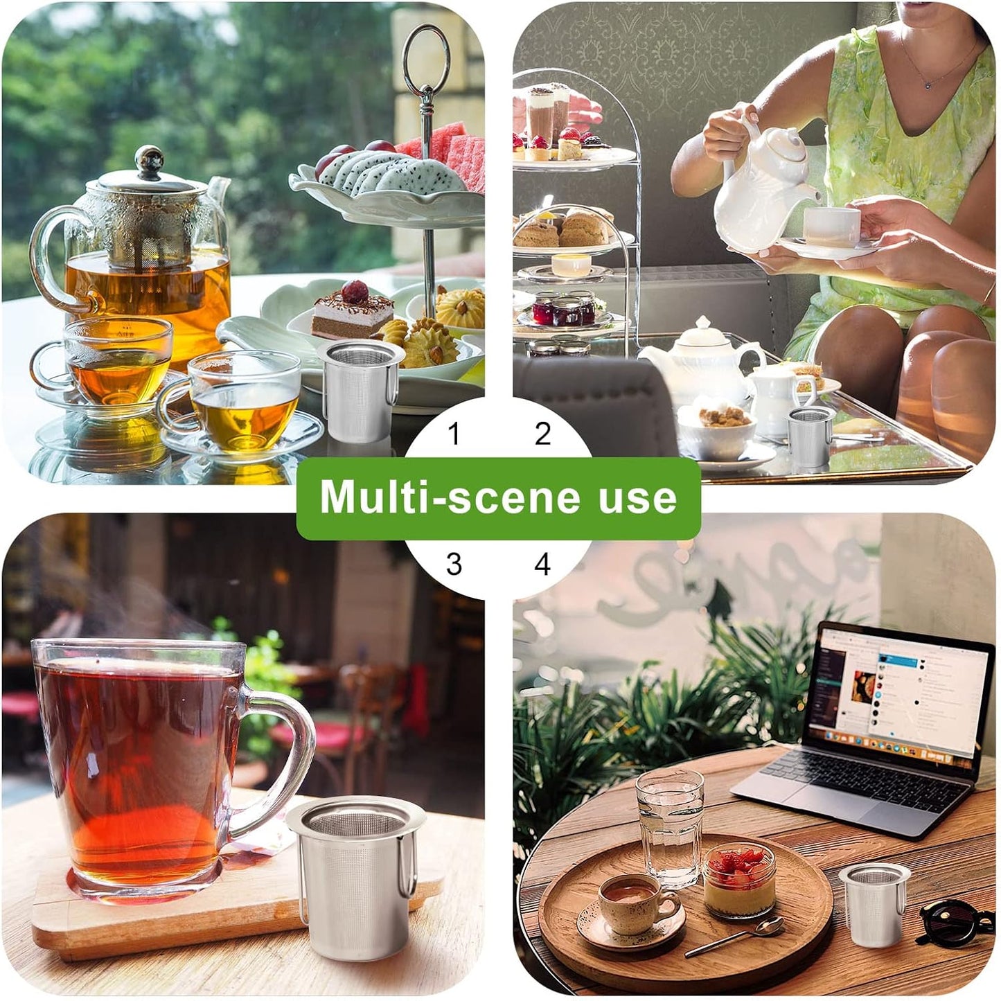 2 Pack Tea Infuser, Stainless Steel Extra Fine Mesh Tea Strainer for Loose Leaf with Foldin Handle Sitting in Mugs, Tea Filters, Tea Strainers, Tea Basket, Infusers Tea Diffuser for Loose Tea Steeper