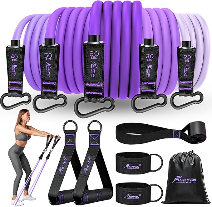 HPYGN Resistance Bands, Exercise Bands with Handles, Fitness Bands, Workout Bands with Door Anchor and Ankle Straps, for Heavy Resistance Training, Physical Therapy, Shape Body, Yoga, Home Workout Set