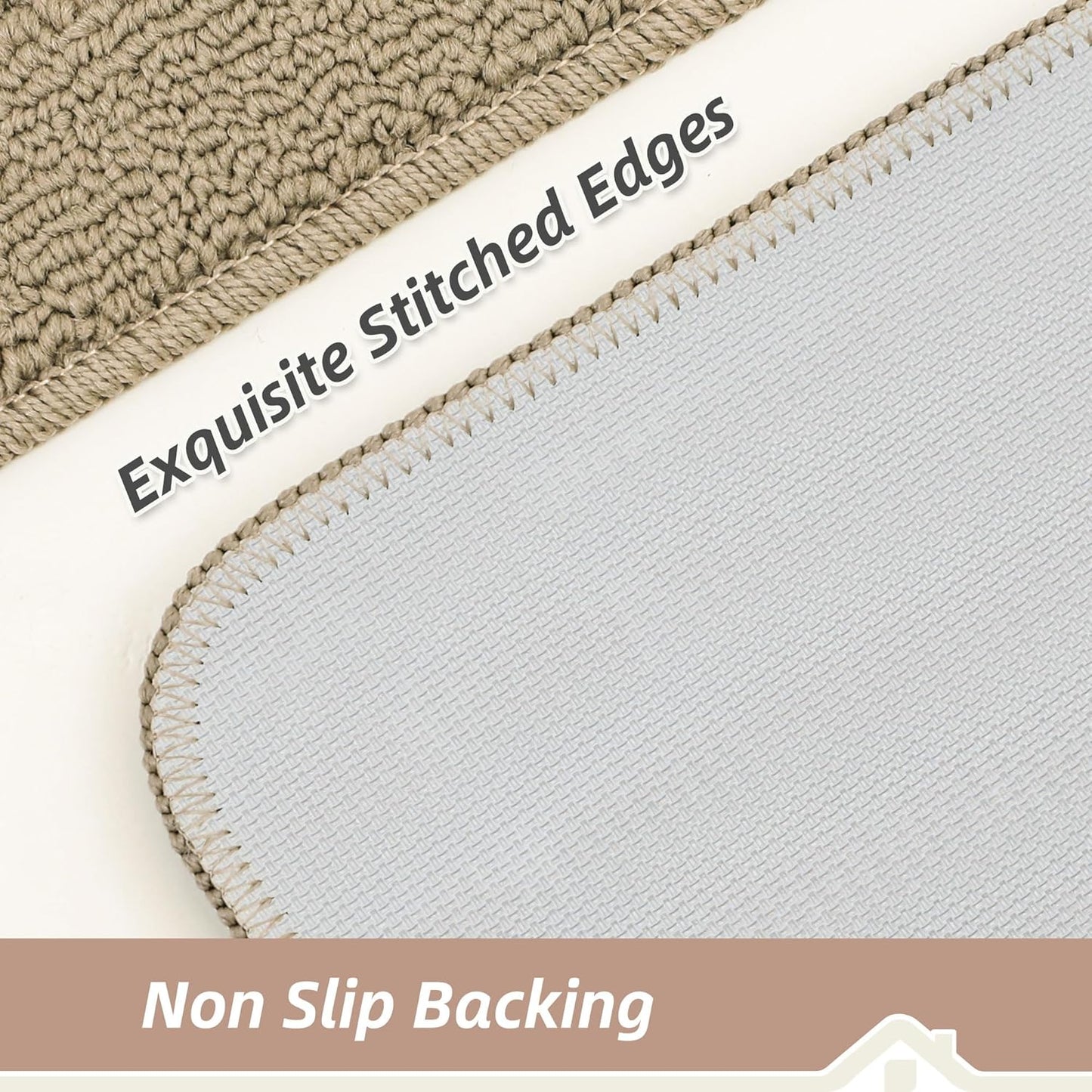 BEQHAUSE 30x18 Inch Kitchen Rug Mat Durable Kitchen Rugs Non-Slip Washable Absorbent Kitchen Mats for Floor Dirt-Resistant Semicircular Kitchen Mat (Beige)