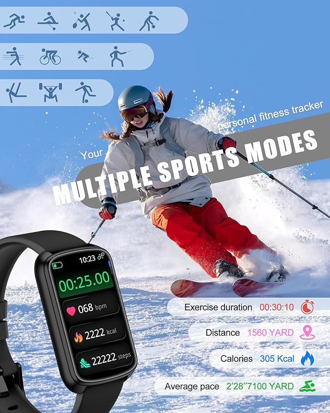Fitness Tracker, Smart Watch for Women Men with 24/7 Heart Rate/Blood Pressure/Blood Oxygen Monitor,Sleep Tracker,Step & Calorie Counter, IP68 Waterproof Fitness Watches Compatible with Android&iPhone