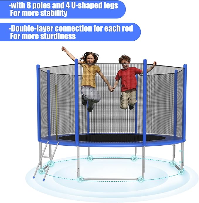 TRY & DO 10FT 12FT Trampoline for Kids and Adults - Outdoor Recreational Jump Bounce Trampoline with Enclosure Net and Ladder and Spring Pad - Family Fun Healthy Time