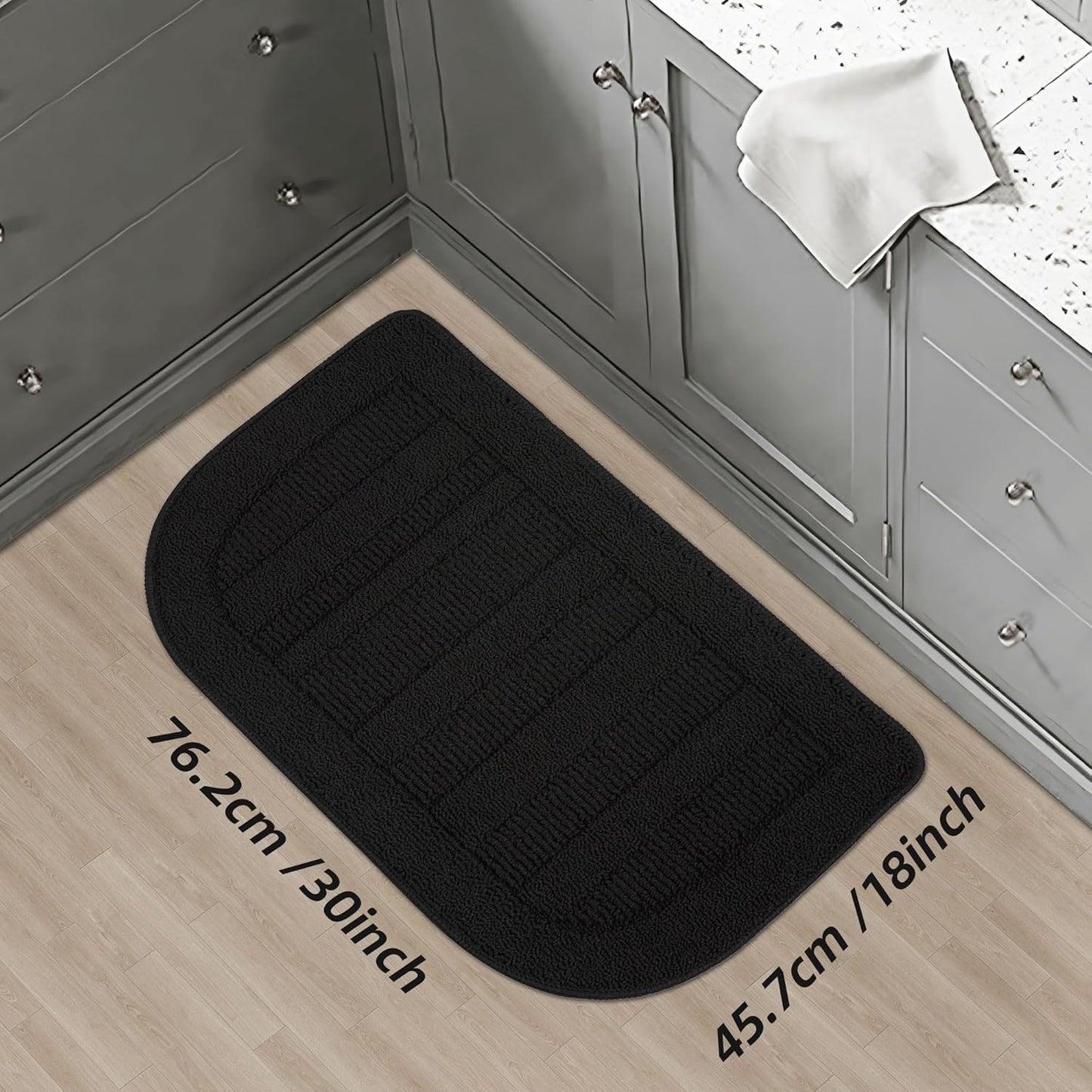 BEQHAUSE 30x18 Inch Kitchen Rug Mat Durable Kitchen Rugs Non-Slip Washable Absorbent Kitchen Mats for Floor Dirt-Resistant Semicircular Kitchen Mat (Black)