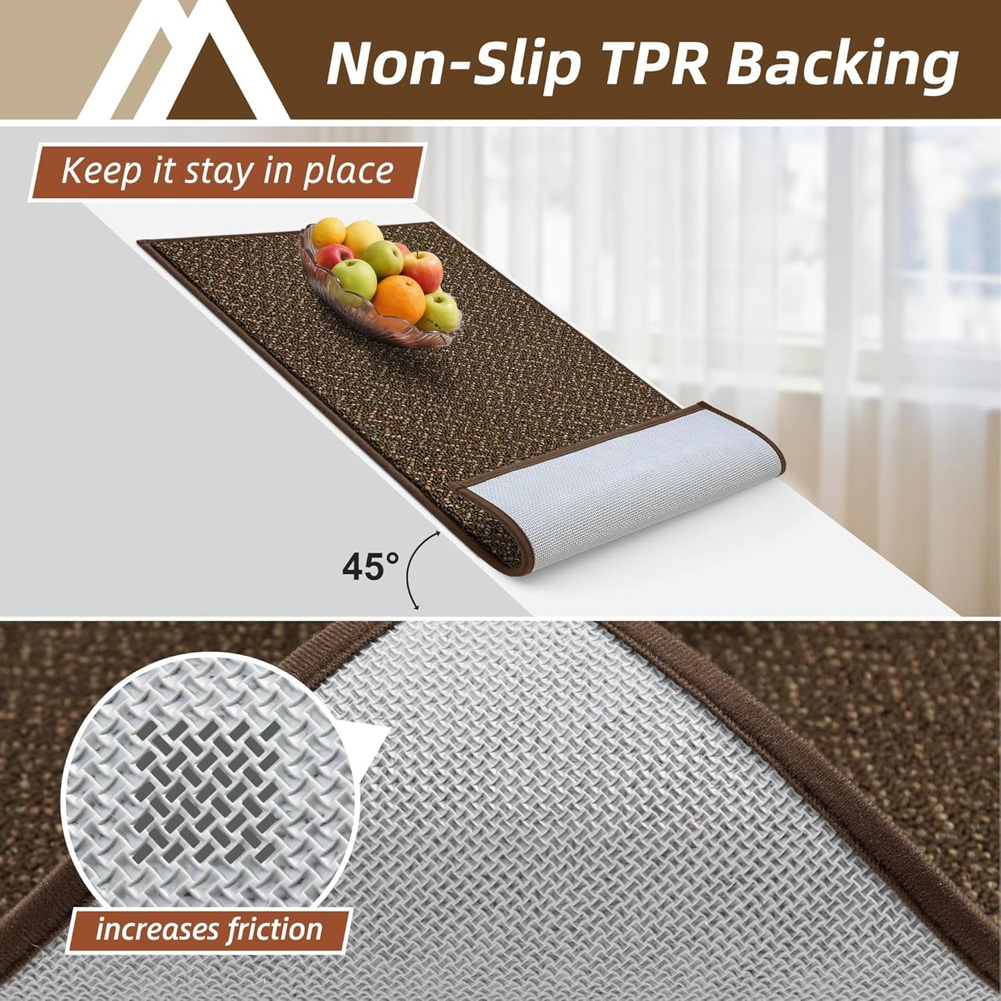 COSY HOMEER Kitchen Rugs Non Slip Washable 24"x36"+24"x60" Absorbent Kitchen Mats for Floor Stain Resistant Kitchen Runner Rug Sets of 2 Kitchen Floor Mats for Sink,Brown