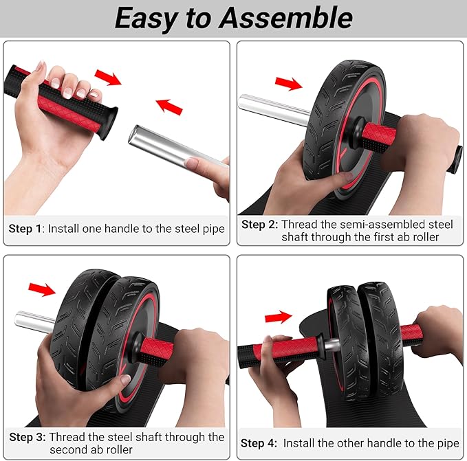 READAEER Ab Roller Wheel, Heavy Duty Workout Equipment for Home Gym, Professional Metal Handle with Rubber Surface Abdominal Exercise Wheel for Strength Training, Ab Wheel with Knee Pad