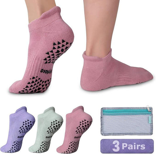 Hylaea Unisex Non Slip Socks with Grip for Yoga, Hospital, Pilates, Barre | Ankle, Cushioned