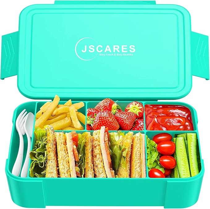 Bento Box Adult Lunch Box, Bento Box Lunch Box Snack Containers for Kid/Adult/Toddler, 6 Compartment Bento Lunch Box for Kids,Microwave & Dishwasher & Freezer Safe(Green)