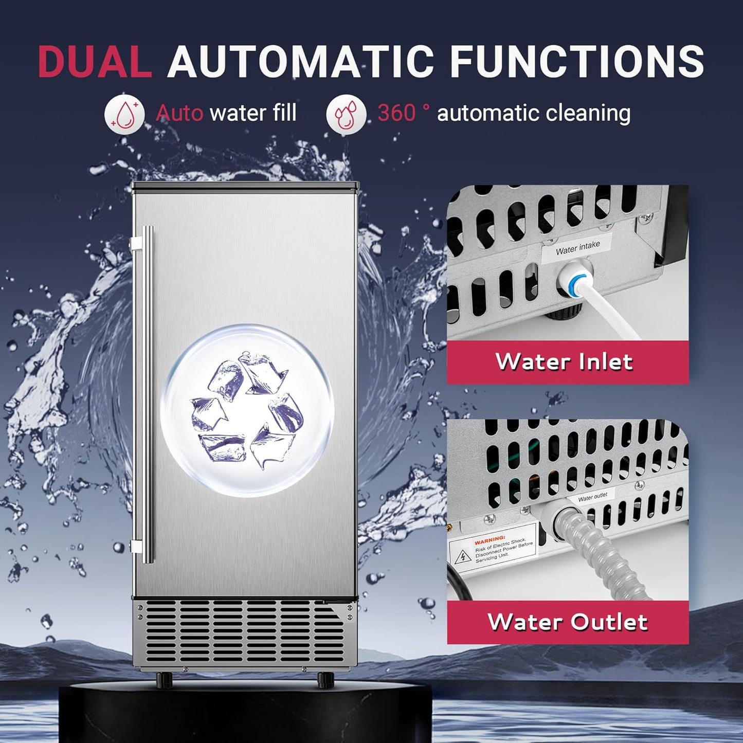 Commercial Under Counter Ice Maker Machine, 80Lbs/Day with 24lbs Storage, Built-in Freestanding Ice Maker, Auto-Cleaning, 24H Timer, for Commercial & Home Use. (Stainless Steel)