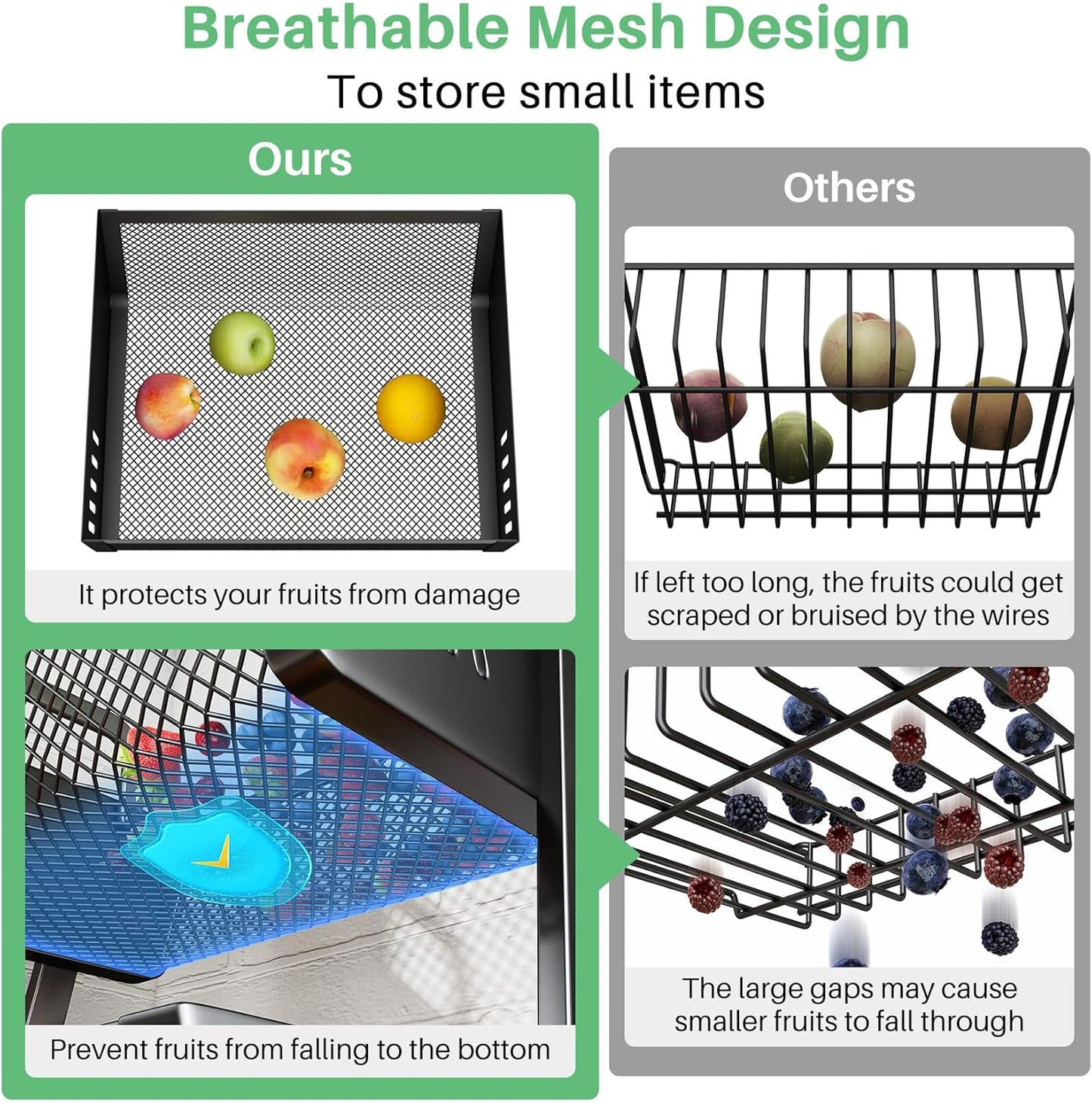 Fruit Basket Bowls For Kitchen Counter with Banana Hangers - Detachable Metal Fruit Stand with Handle - Kitchen Vegetables Bread Snacks Storage Organization, 2 Tier Black