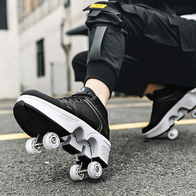 Double-Row Deform Wheel Automatic Walking Shoes Invisible Deformation Roller Skate 2 in 1 Removable Pulley Skates Skating Parkour