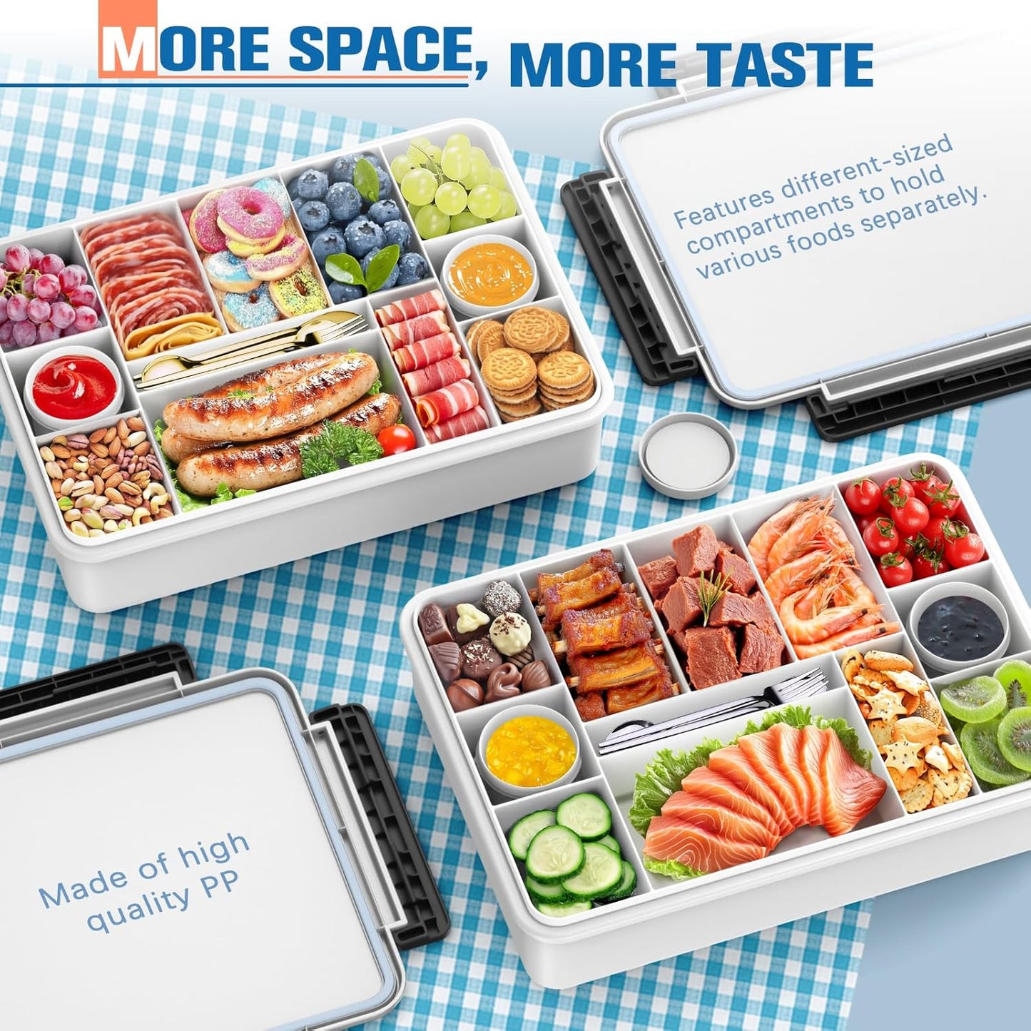 Chilled Portable Snackle Box Container with Reusable Ice Pack Bonus Insulated Bag 12 Compartment Divided Serving Tray Summer Beach Essentials for Charcuterie Snack Road Trip Picnic Keep Food Fresh