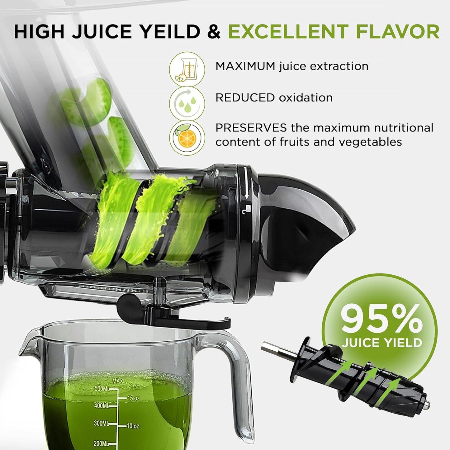 Cold Press Juicer Machine | 3 Inch Wide Chute | High Nutrition & Juice Yield | 3 Juicer Modes | Easy to Clean | Slow Masticating Juicer for Vegetables and Fruits [White]