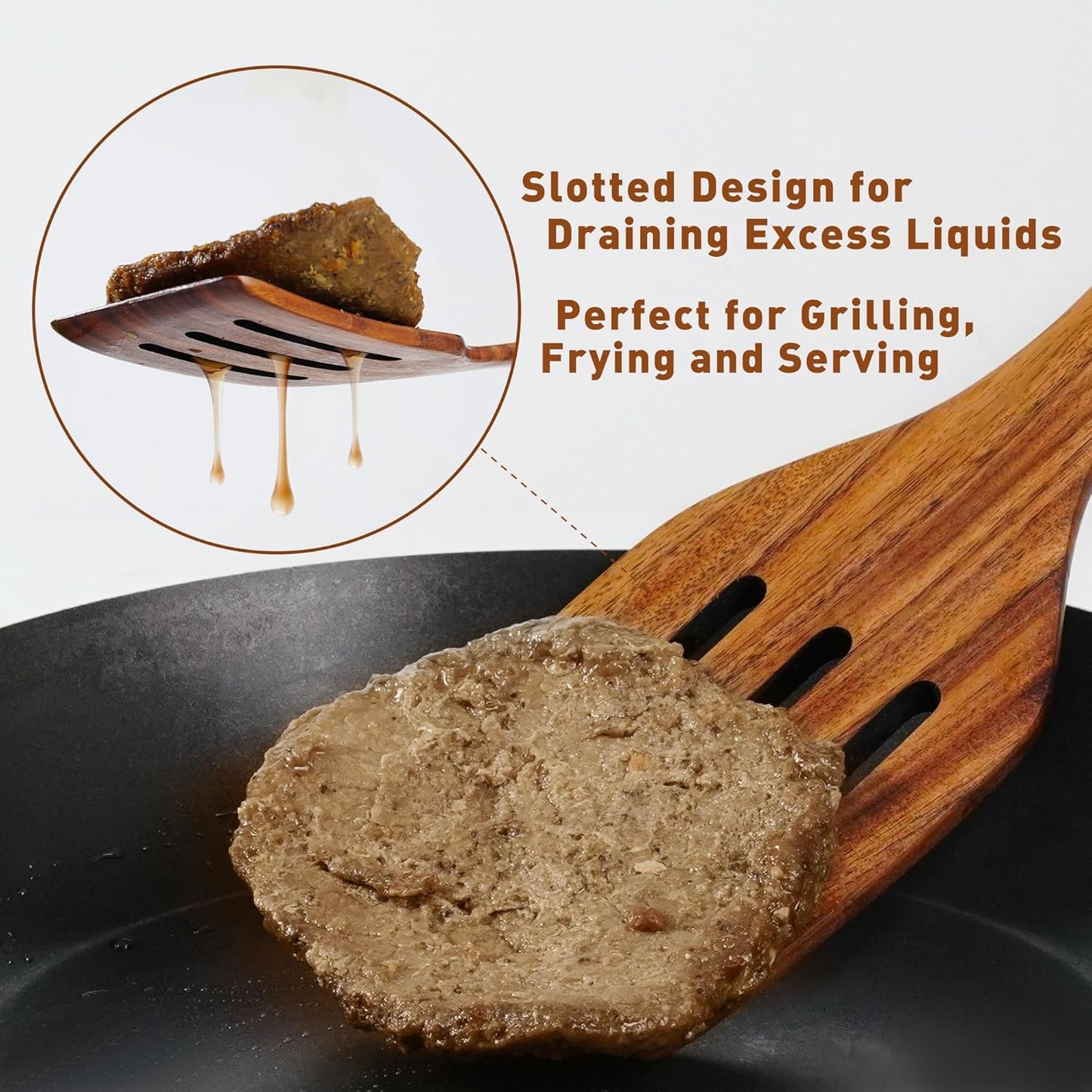 FJNATINH Wooden Slotted Spatula for Cooking, Nonstick Teak Slotted Turner, Flat Wooden Kitchen Cooking Spatula Turner for Frying Flipping Kitchen Utensil Pancake