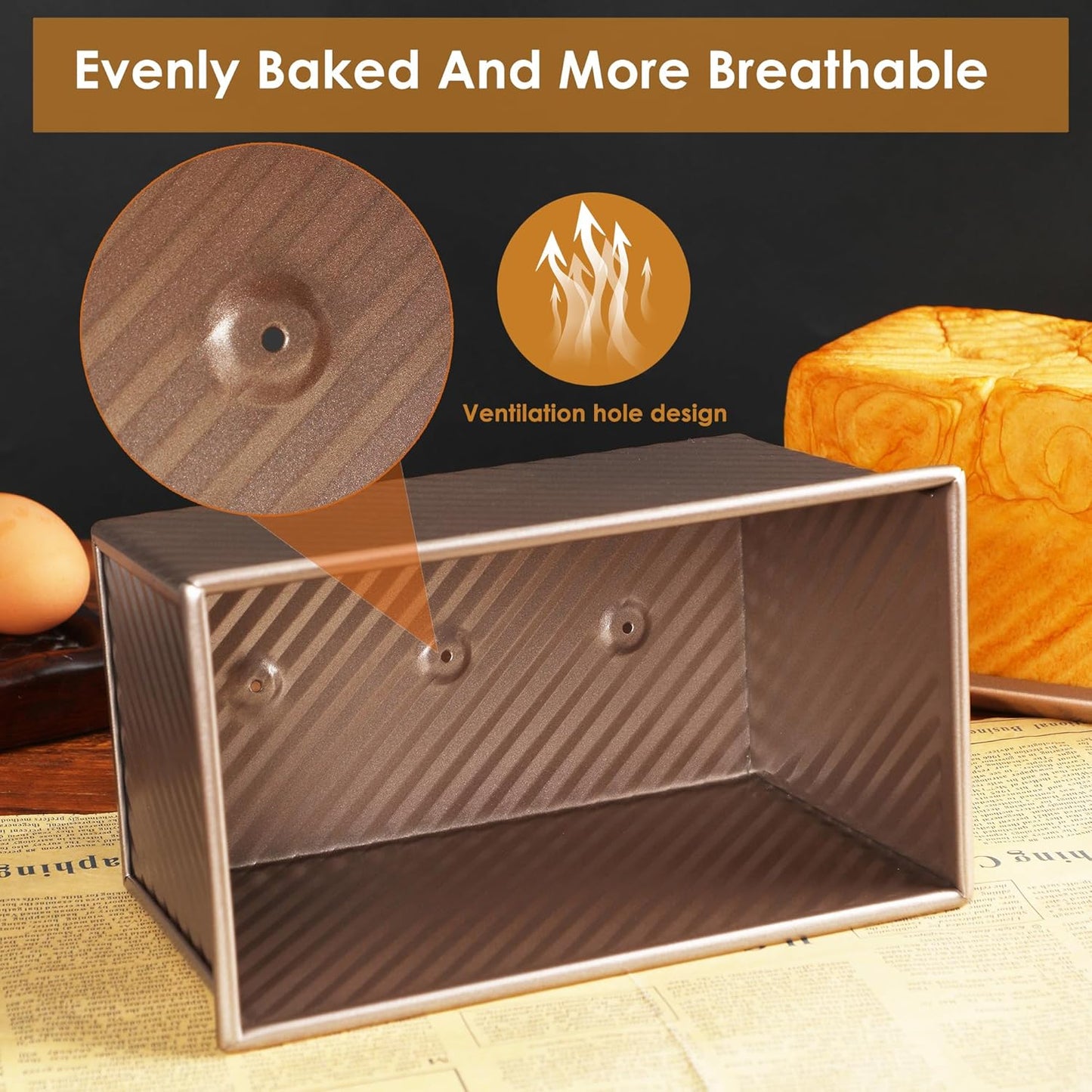 2pack Pullman Bread Pans with Lid, 1LB Capacity Bread Loaf Pan, Non-Stick, Easy Release Sandwich Bread Loaf Pan for Baking Homemade Bread