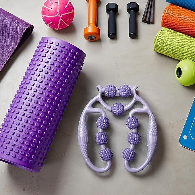 HEEPDD 9 Wheels Muscle Roller, Leg Massager Muscle Relaxation Stretching Roller Foam Roller Deep Tissue Massager for Thigh Arms Leg Waist (Purple)